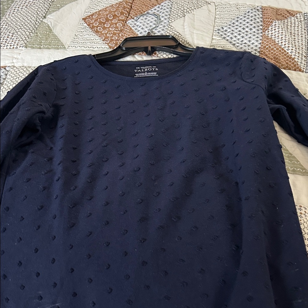 Talbots Navy Long-Sleeve Textured Dot Crewneck Shirt - Picture 5 of 6
